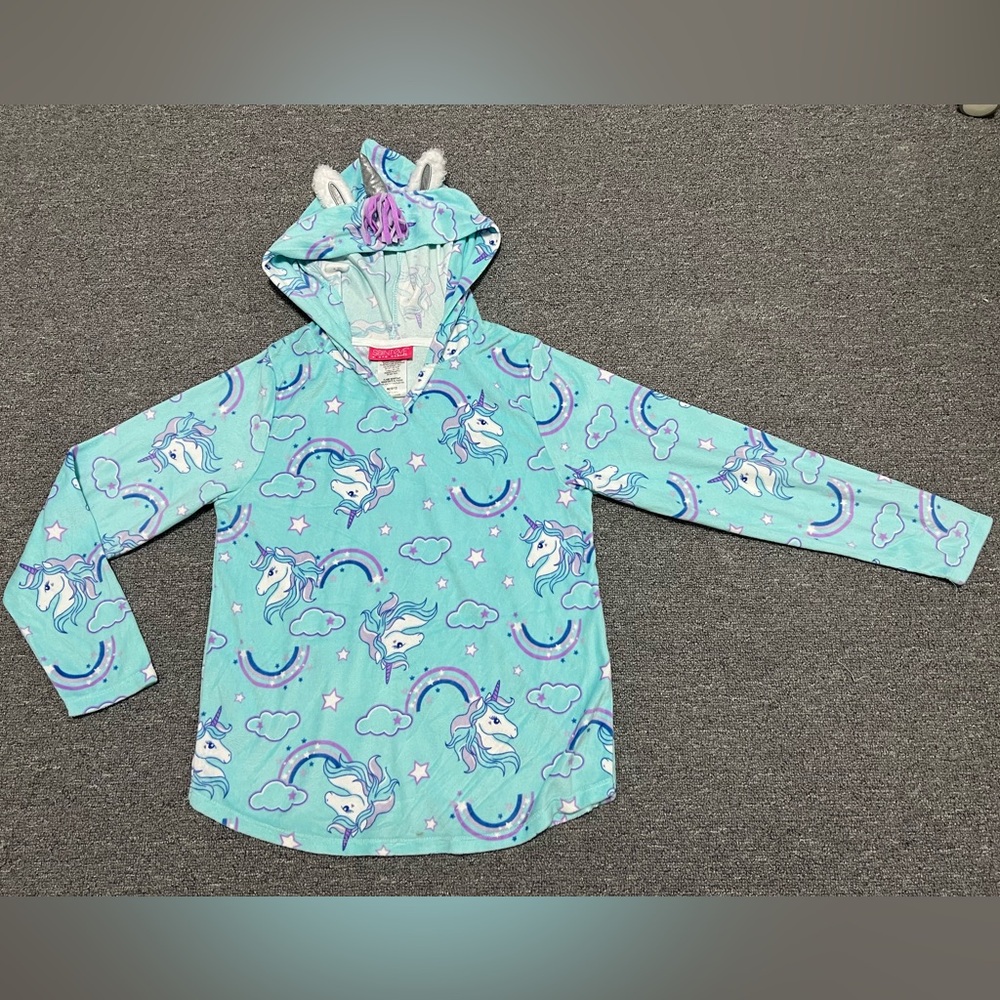 Unicorn Print Kids Hoodie - Blue